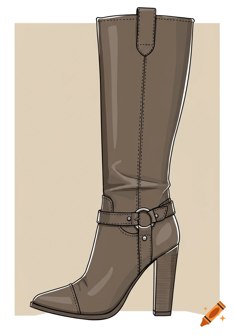 A fashion illustration of a brown boot.