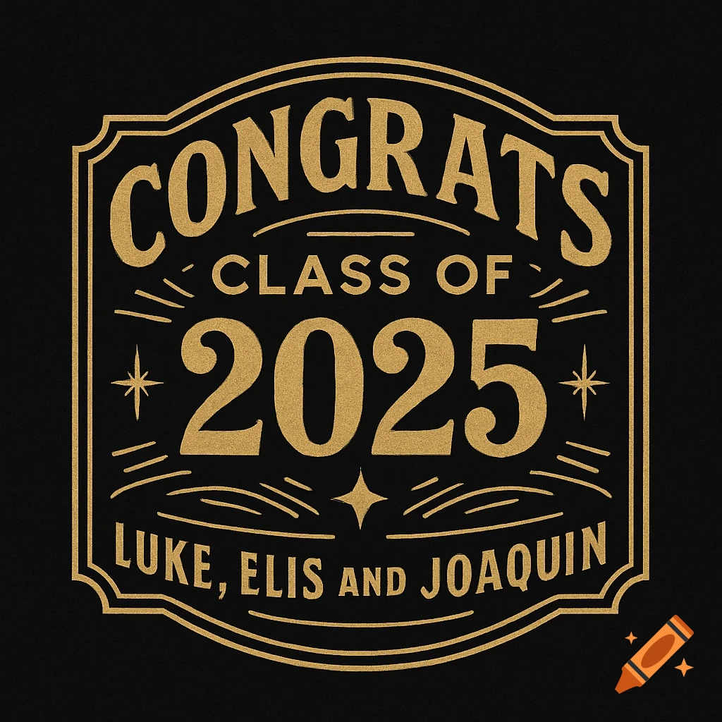 Gold and black retro graduation logo with text