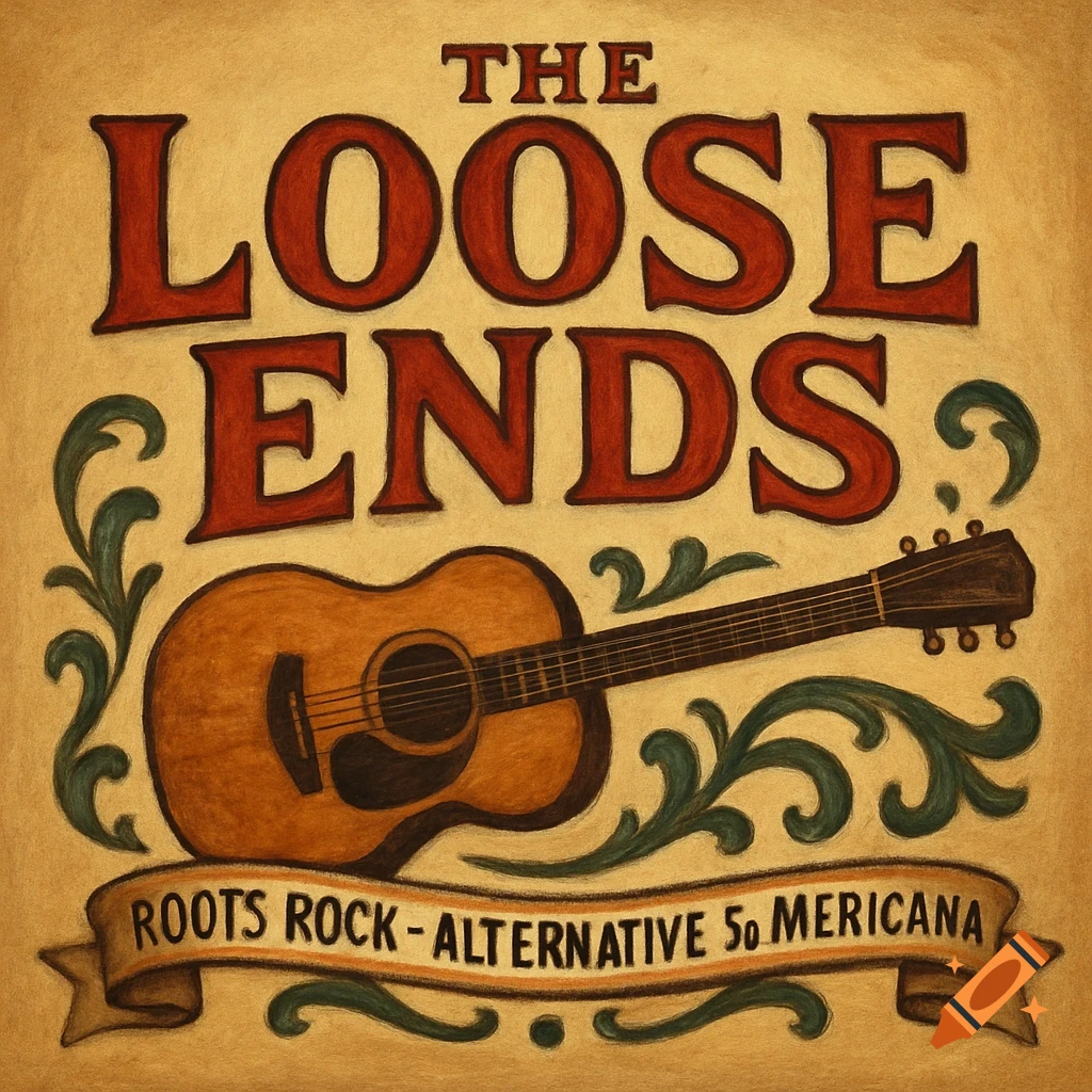 Album cover graphic with red text 'The Loose Ends', a guitar, and a banner listing genres, in a vintage style.