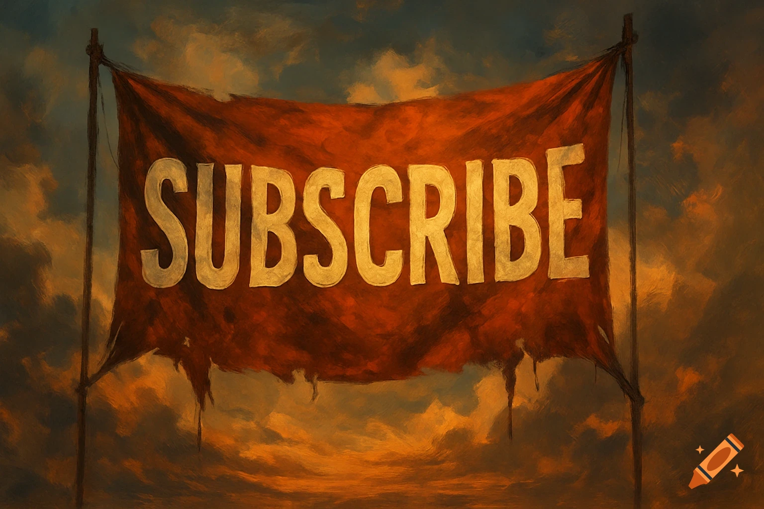 A ripped red banner with 