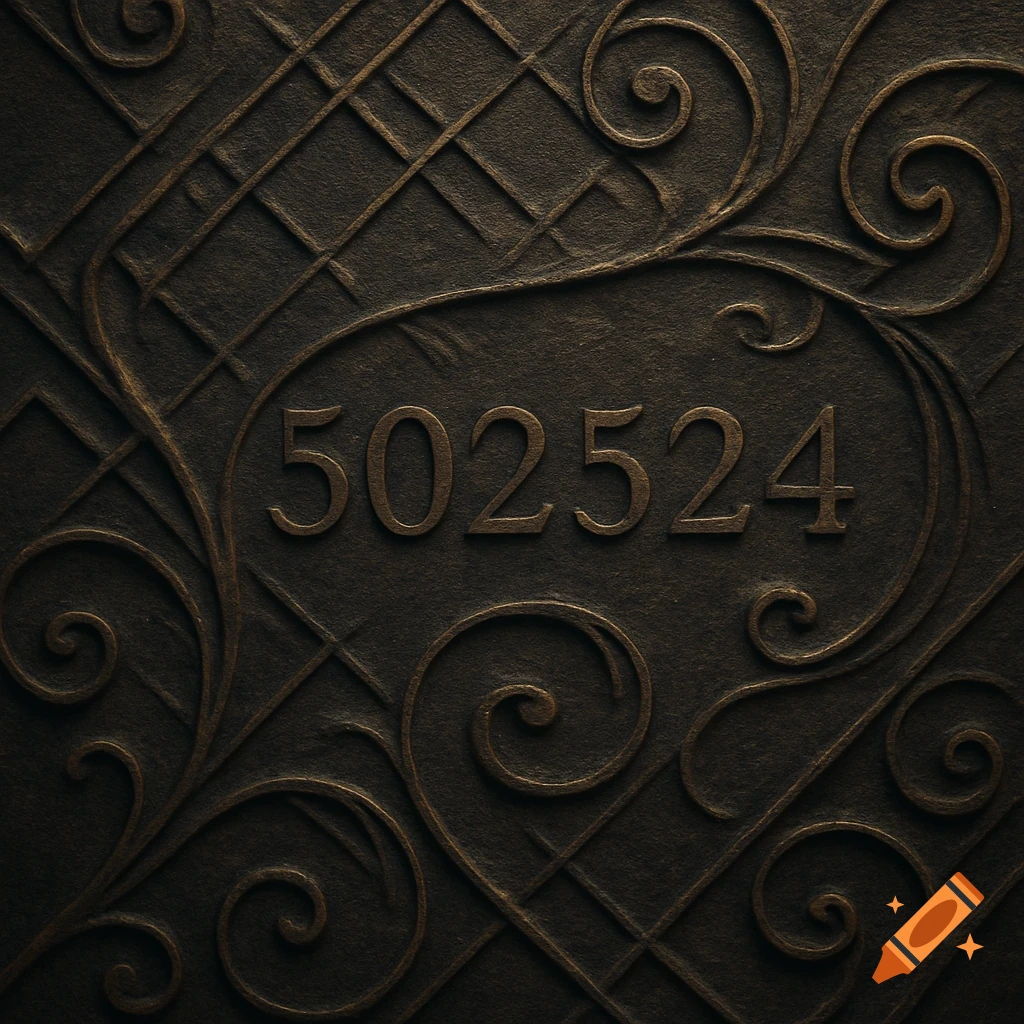 The number 502524 is embedded in a dark, textured metal surface with ornate patterns.