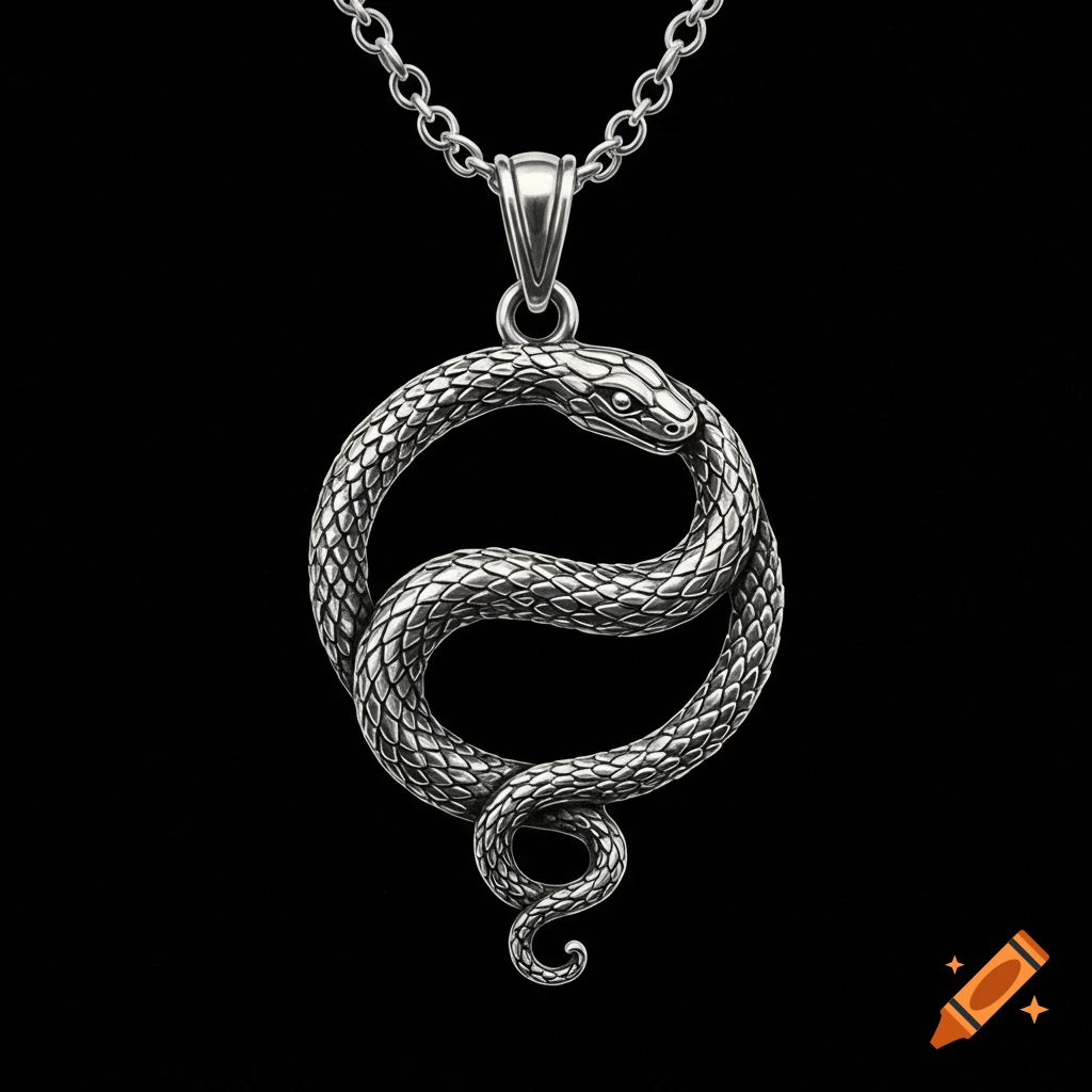 Silver ouroboros necklace on black background