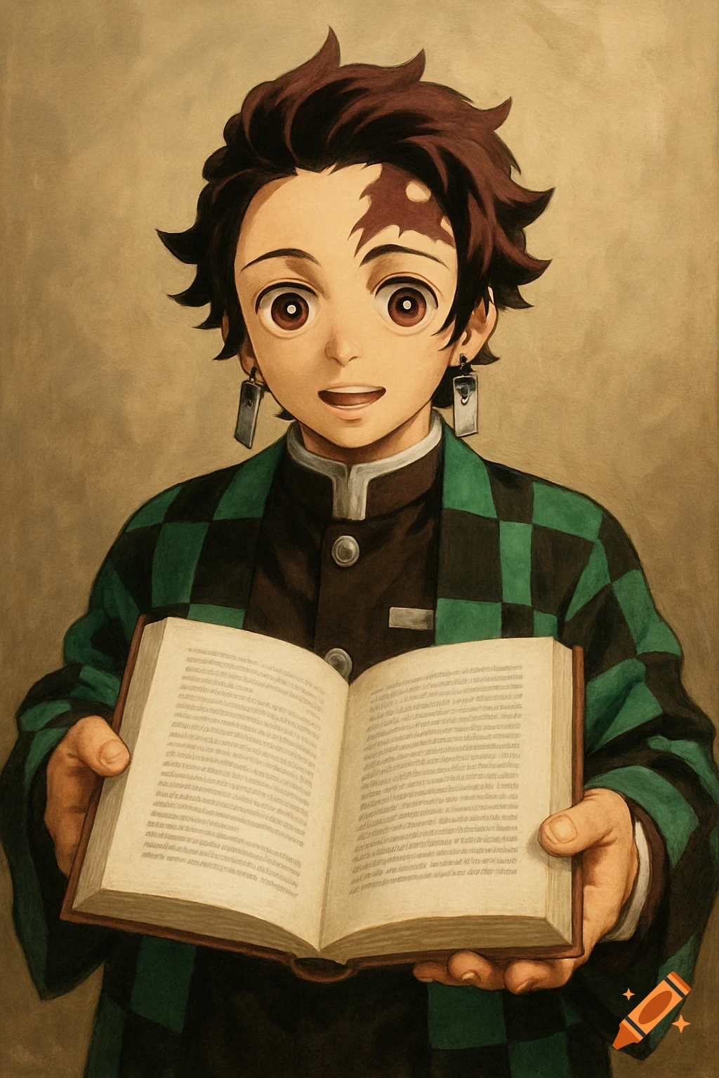 Tanjiro from Demon Slayer holding an open book