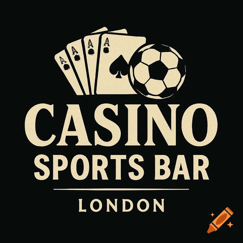 Logo with playing cards, soccer ball, and text 'CASINO SPORTS BAR LONDON'