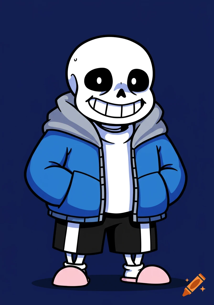 Cartoon depiction of Sans from Undertale standing and smiling.