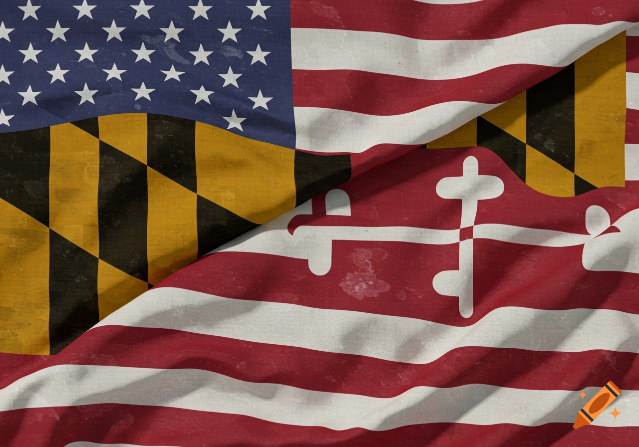 Merged US and Maryland flags with fabric texture.