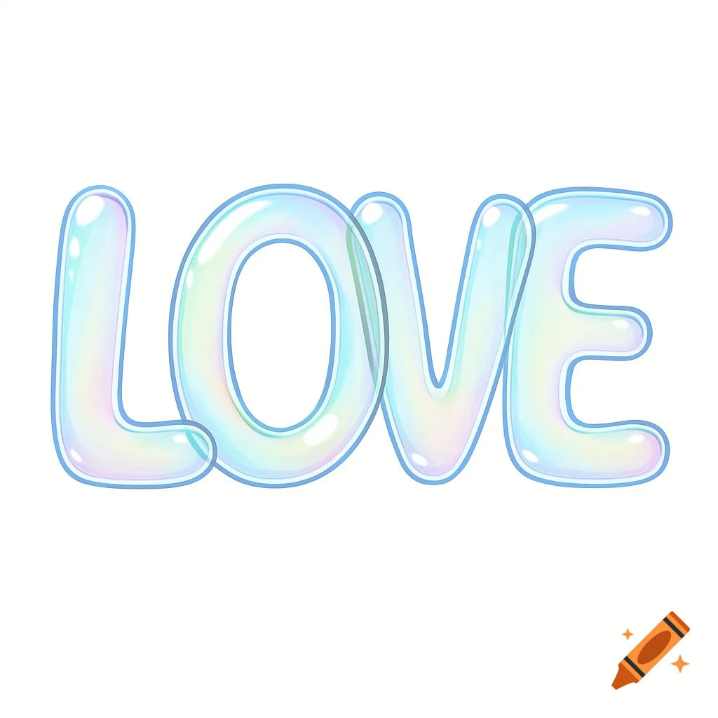 The word LOVE rendered in iridescent soap bubble letters.