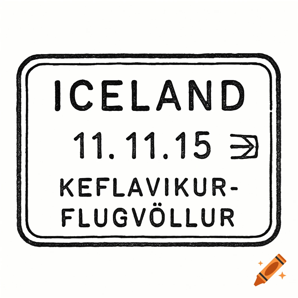 Line drawing of an Iceland passport stamp.