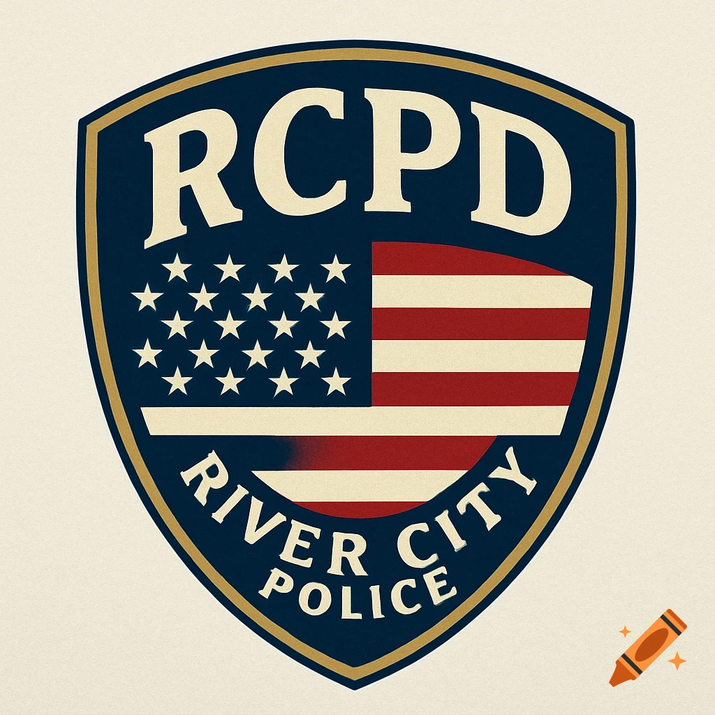 Police logo with RCPD, River City Police text, and American flag design.