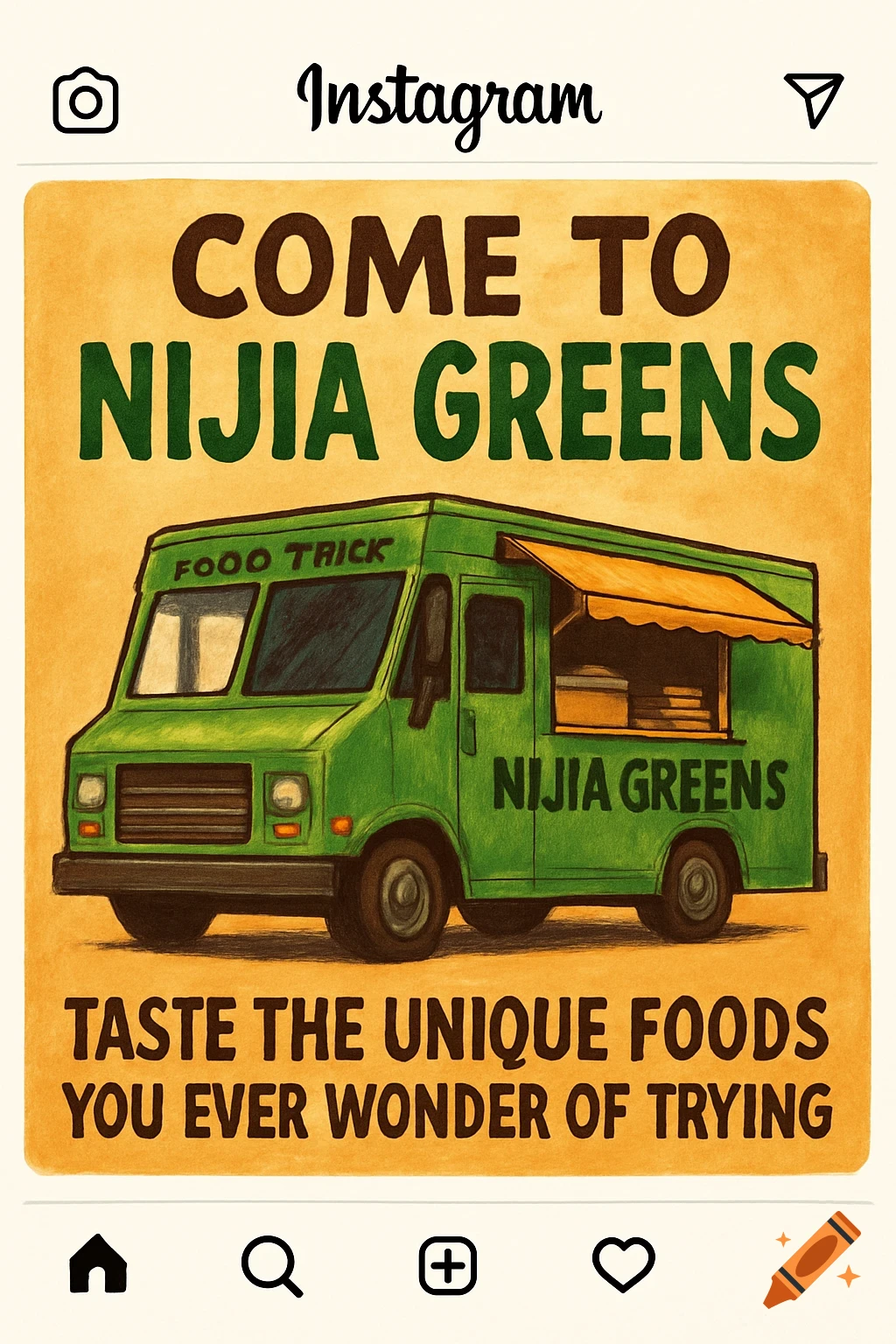 Illustration of an Instagram post advertising Nijia Greens food truck.