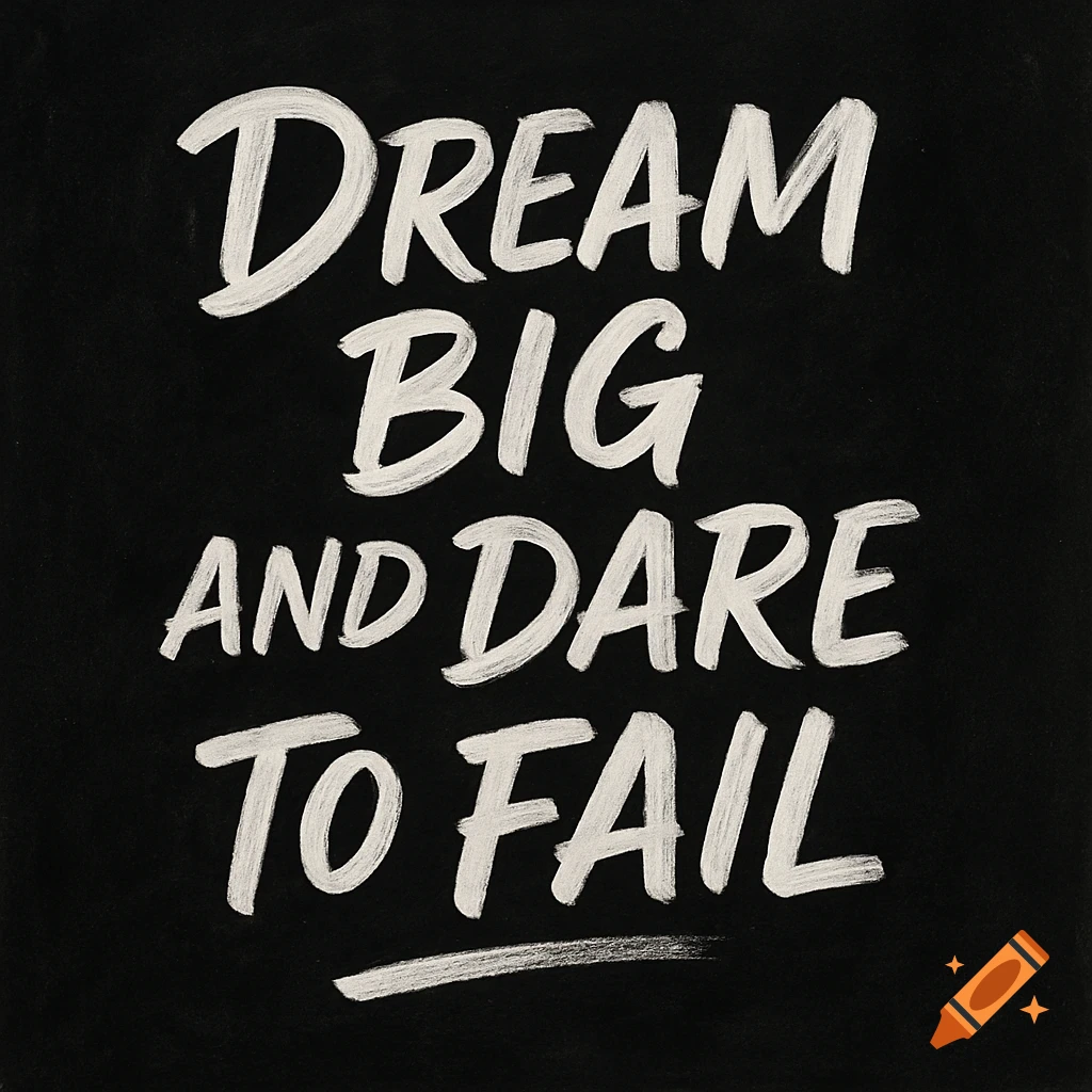 White handwritten text on a black background reads: DREAM BIG AND DARE TO FAIL.