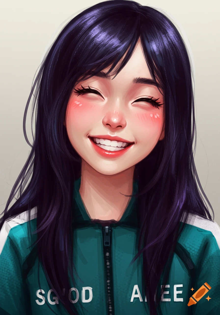 Stylized portrait of a smiling woman with dark hair in a teal uniform jacket.