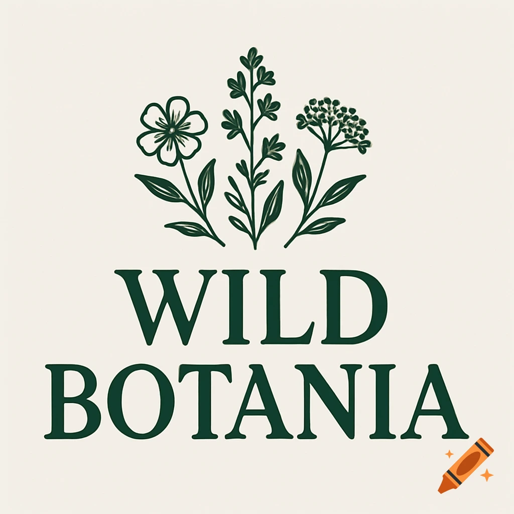 A logo with botanical illustrations above the words WILD BOTANIA.
