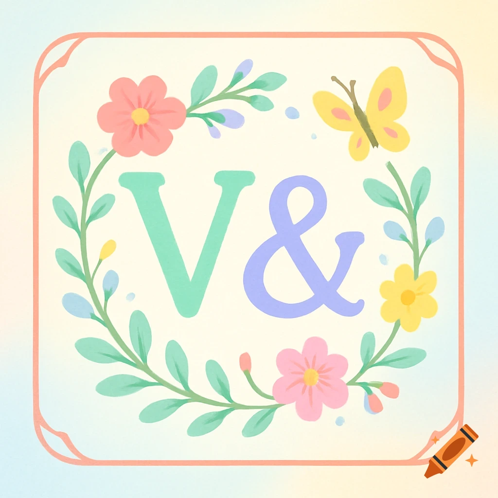 Pastel V& logo with spring flowers and butterfly