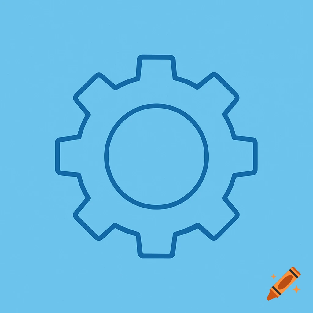 Blue outline of a gear icon on a light blue background.