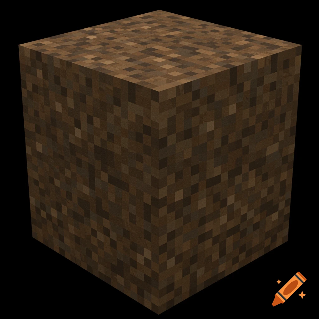 A close-up view of a Minecraft dirt block.