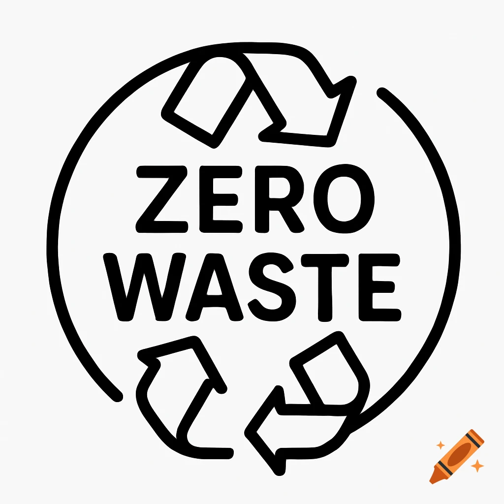 Black and white zero waste icon with recycling arrows