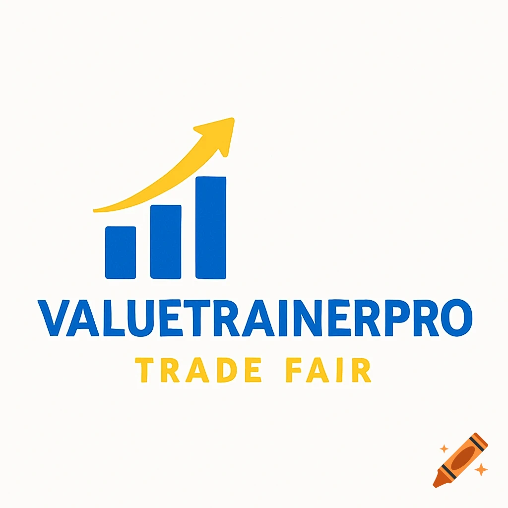 A logo with a blue and yellow bar chart showing growth, and the text VALUETRAINERPRO TRADE FAIR.