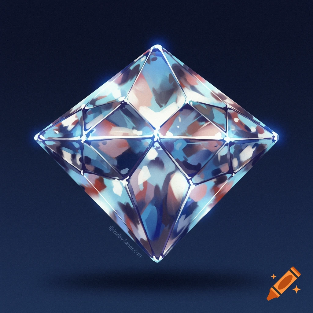 A faceted diamond reflecting light in multiple colors on a dark background.