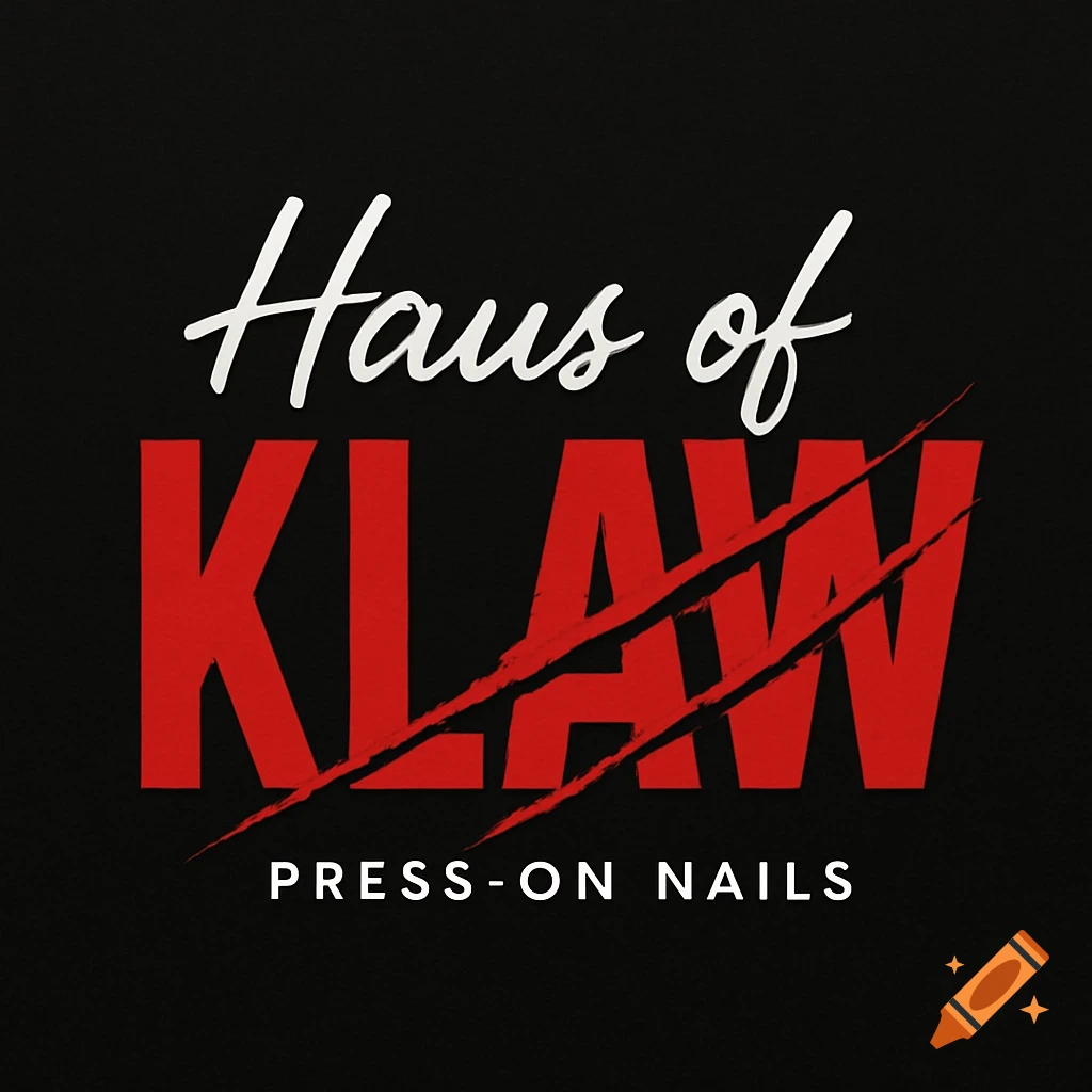 Haus of KLAW press-on nails logo with claw scratches on black background.