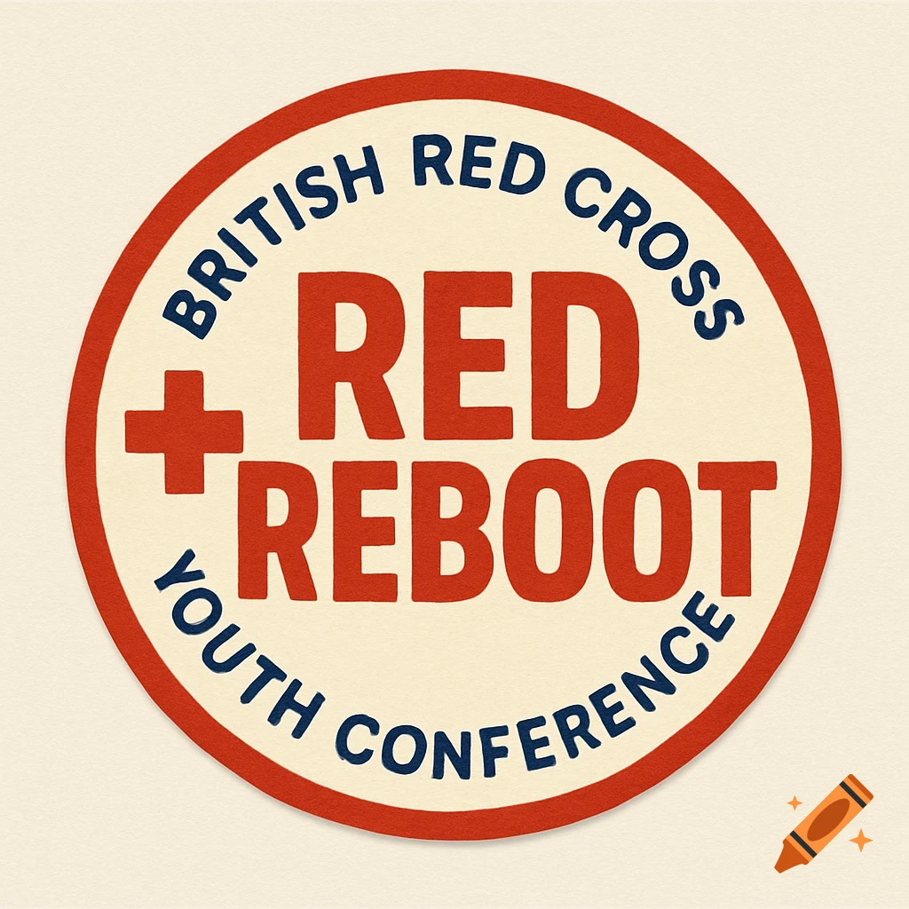 Round sticker logo for British Red Cross Youth Conference 'Red Reboot' with red cross symbol.