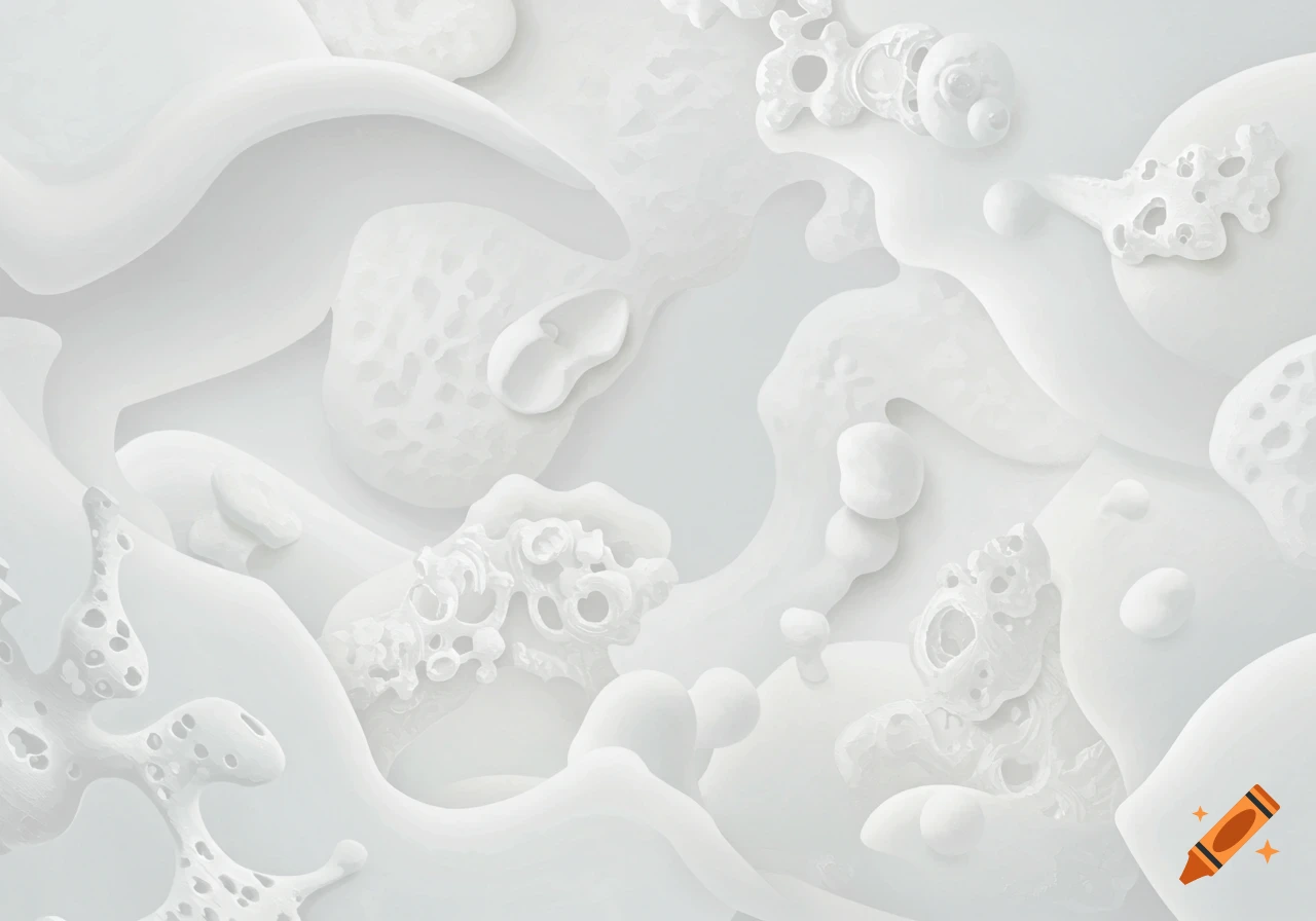 Abstract white texture with flowing shapes and porous forms.