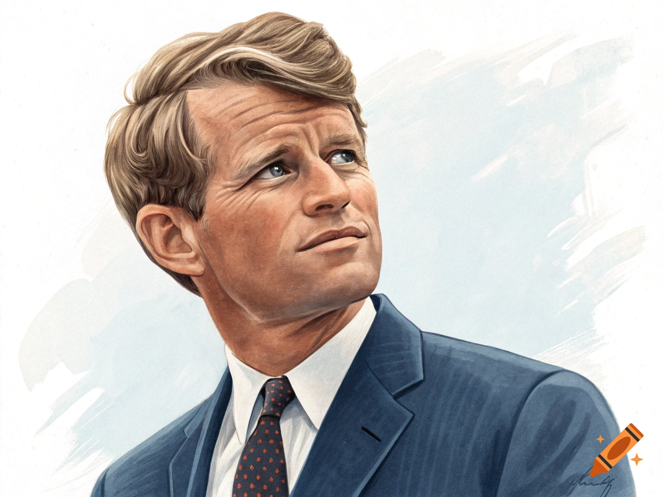 Portrait illustration of Robert F. Kennedy looking up