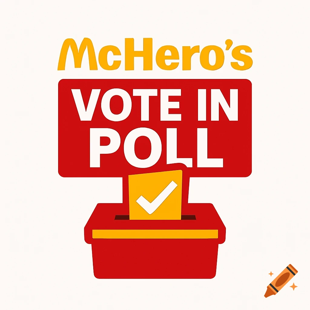 McHero's logo with 'VOTE IN POLL' sign above a vote box with a ballot.