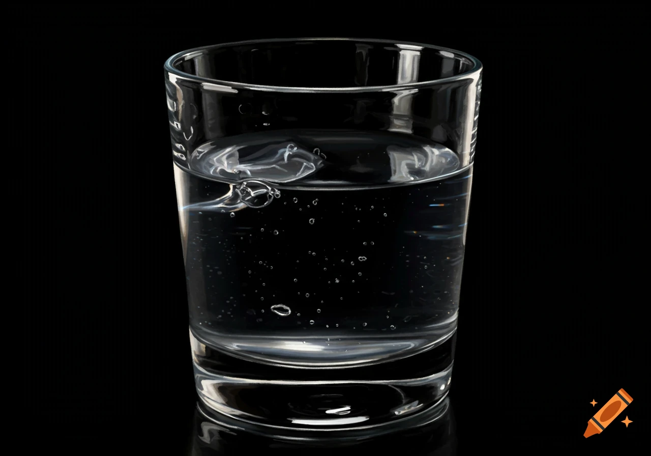 A glass of water against a black background.