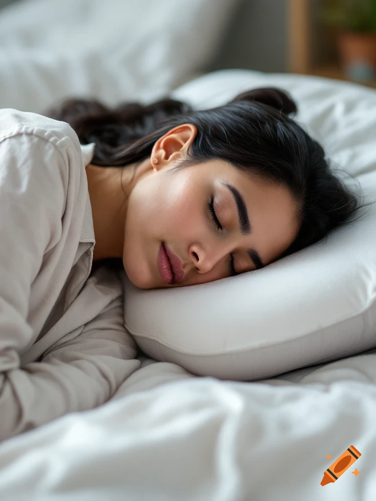 A woman sleeps peacefully on a bed with a pillow.