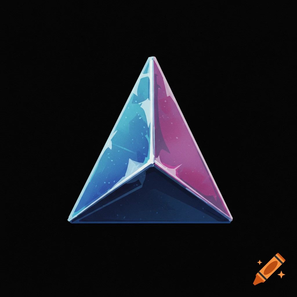 A triangular prism with blue and pink gradient faces floating on a ...