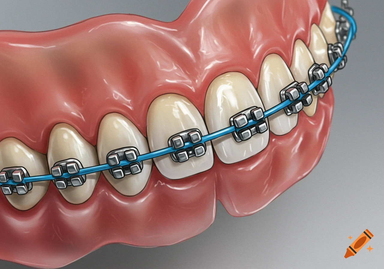 Close-up view of teeth with braces.