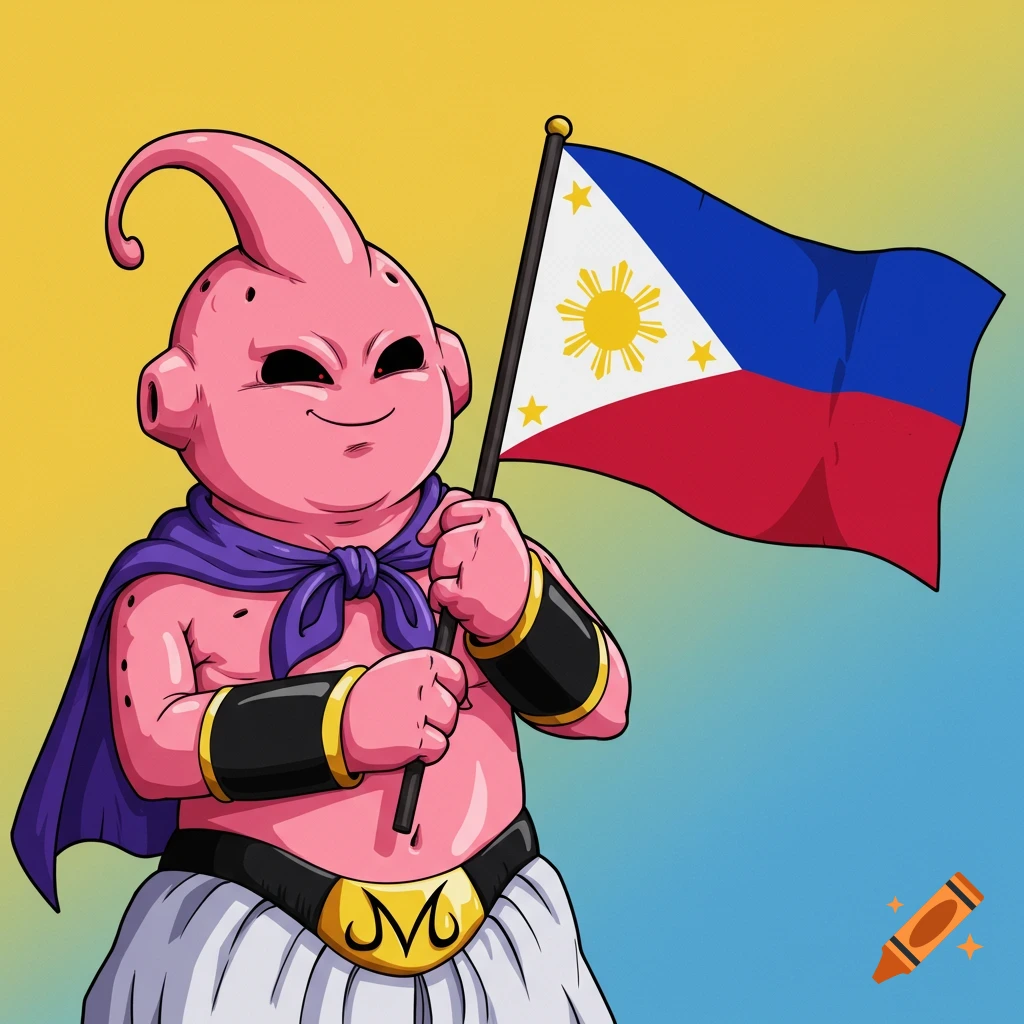 Cartoon character Majin Buu holds the Philippine flag.