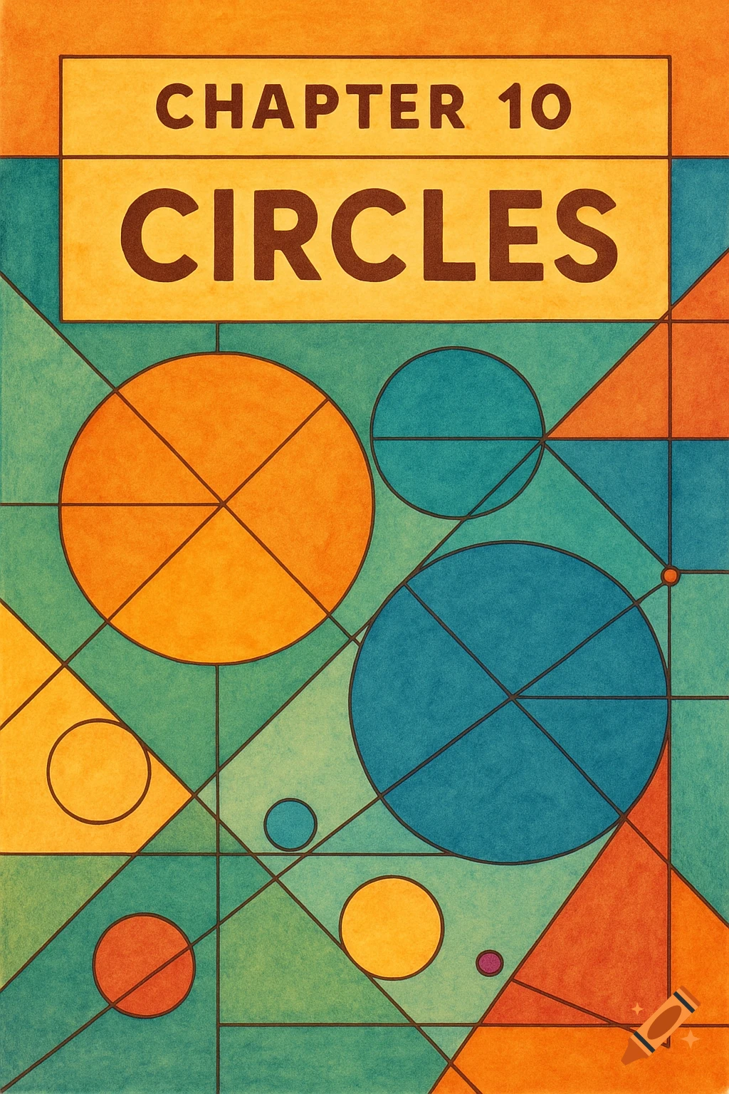 Geometric book cover for Chapter 10 Circles with colorful circles and shapes.