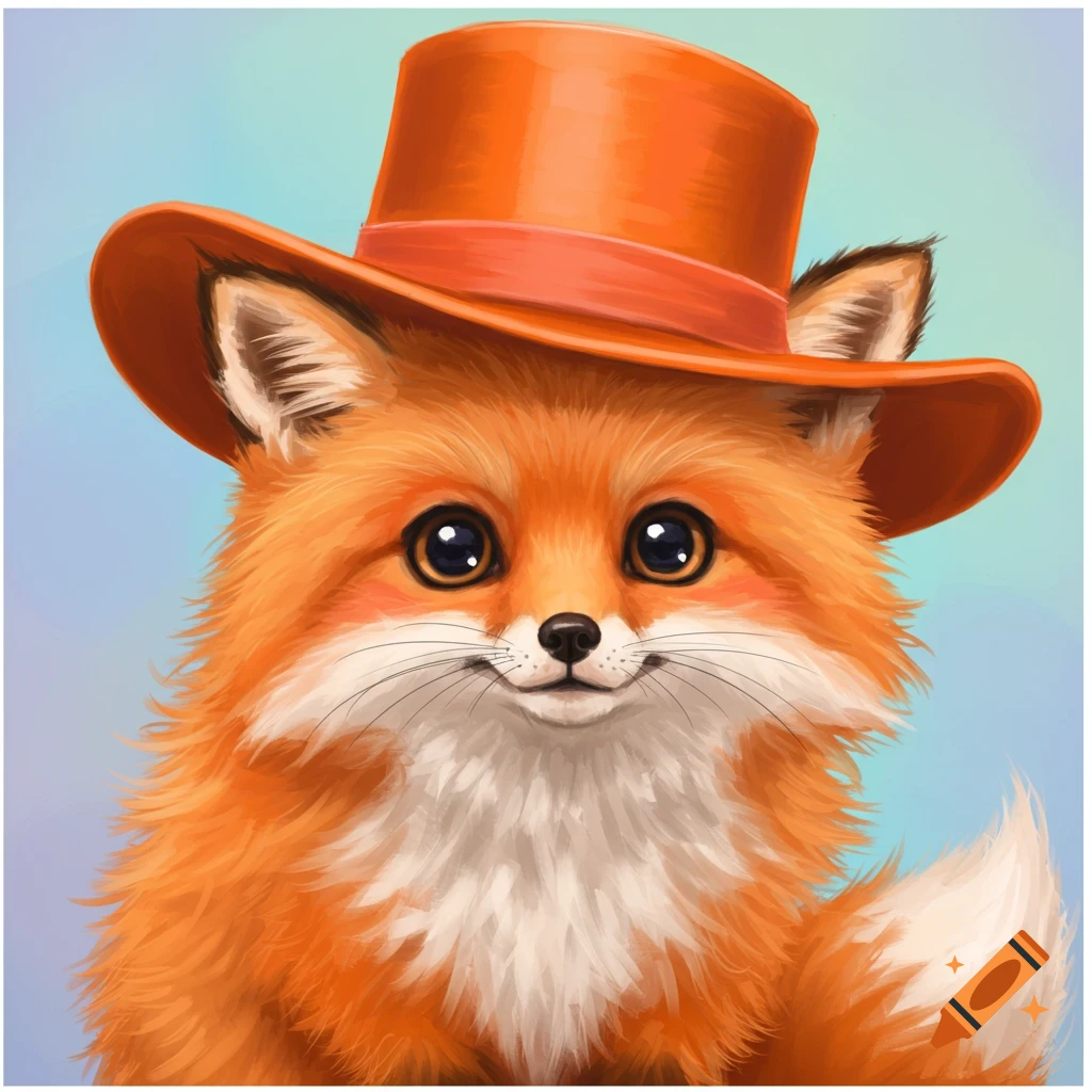 A cute orange fox wearing an orange top hat, digital painting