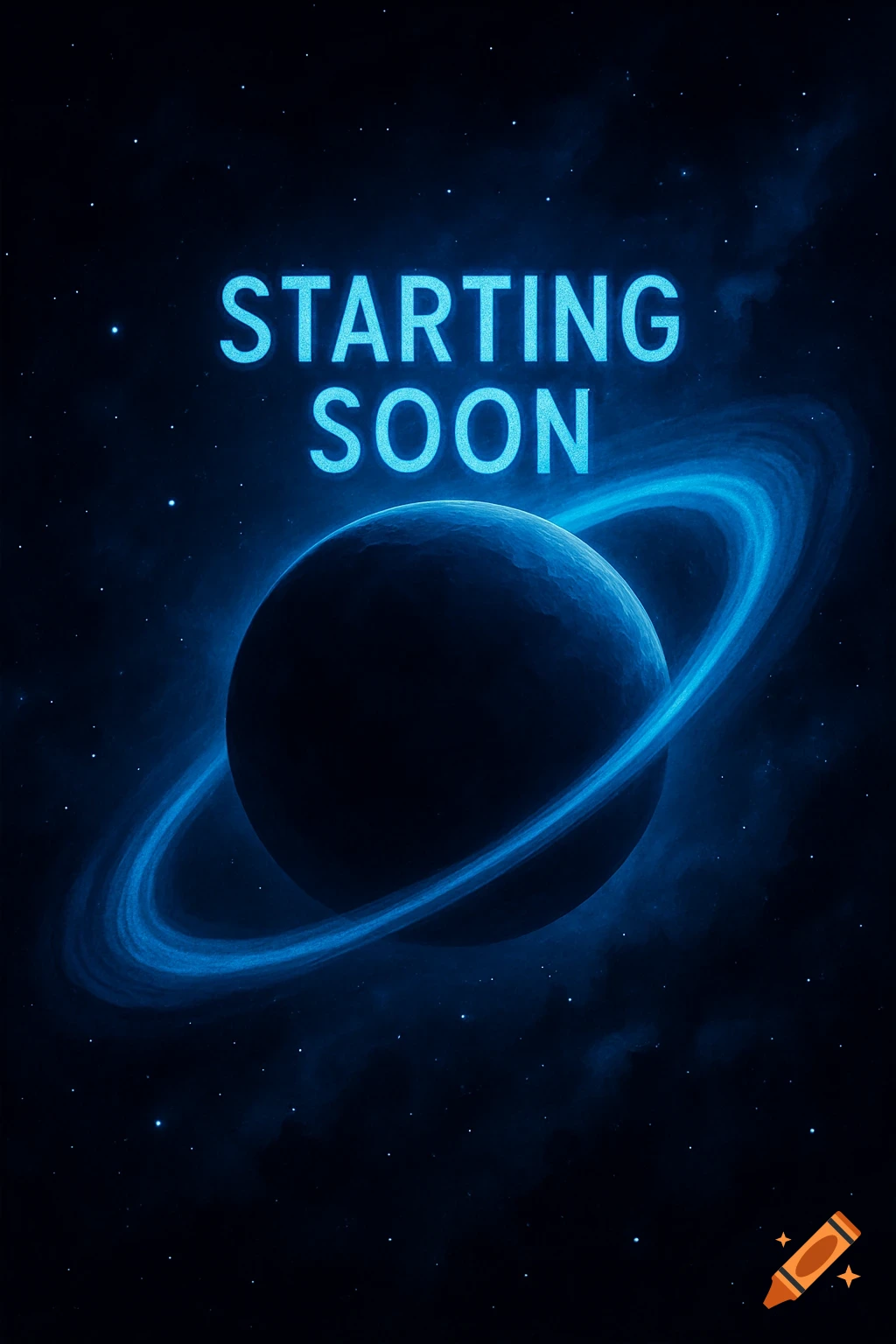 Blue planet with rings in space with 'Starting Soon' text.