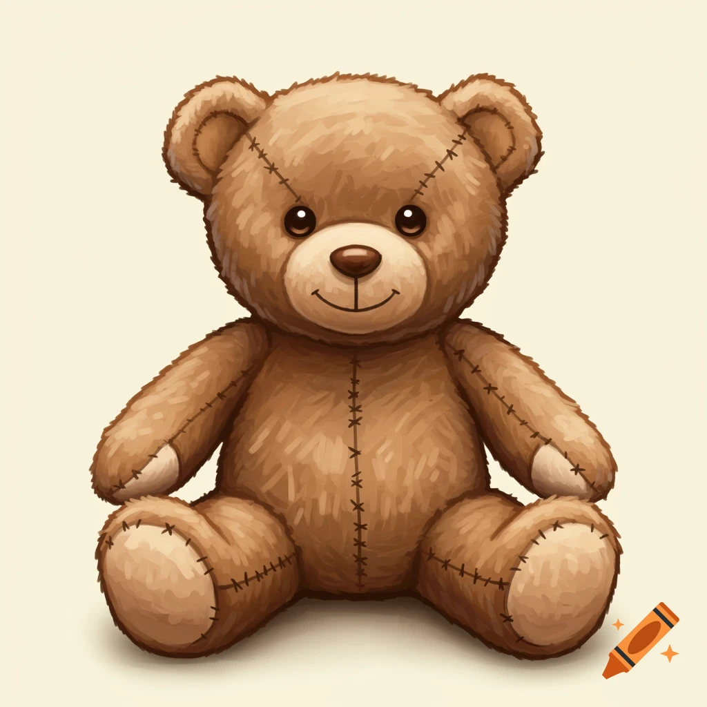 A cute brown teddy bear illustration sitting down.