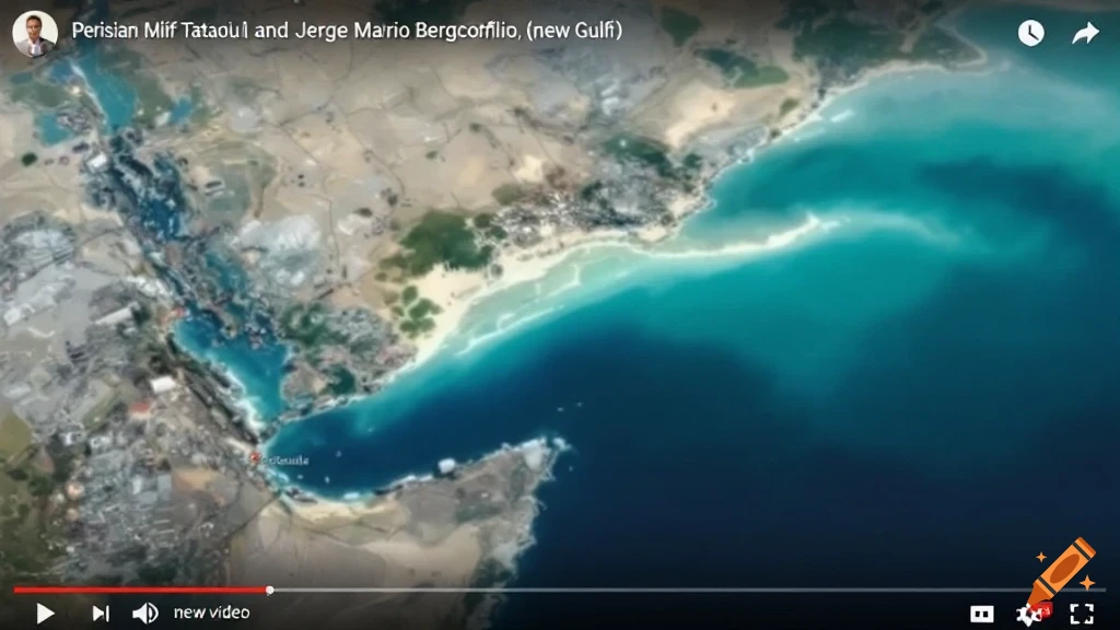 Aerial view of a coastal city, industrial area, and clear blue water.