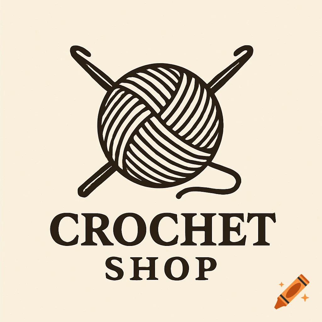 Logo with a ball of yarn, crossed crochet hooks, and the text CROCHET SHOP.
