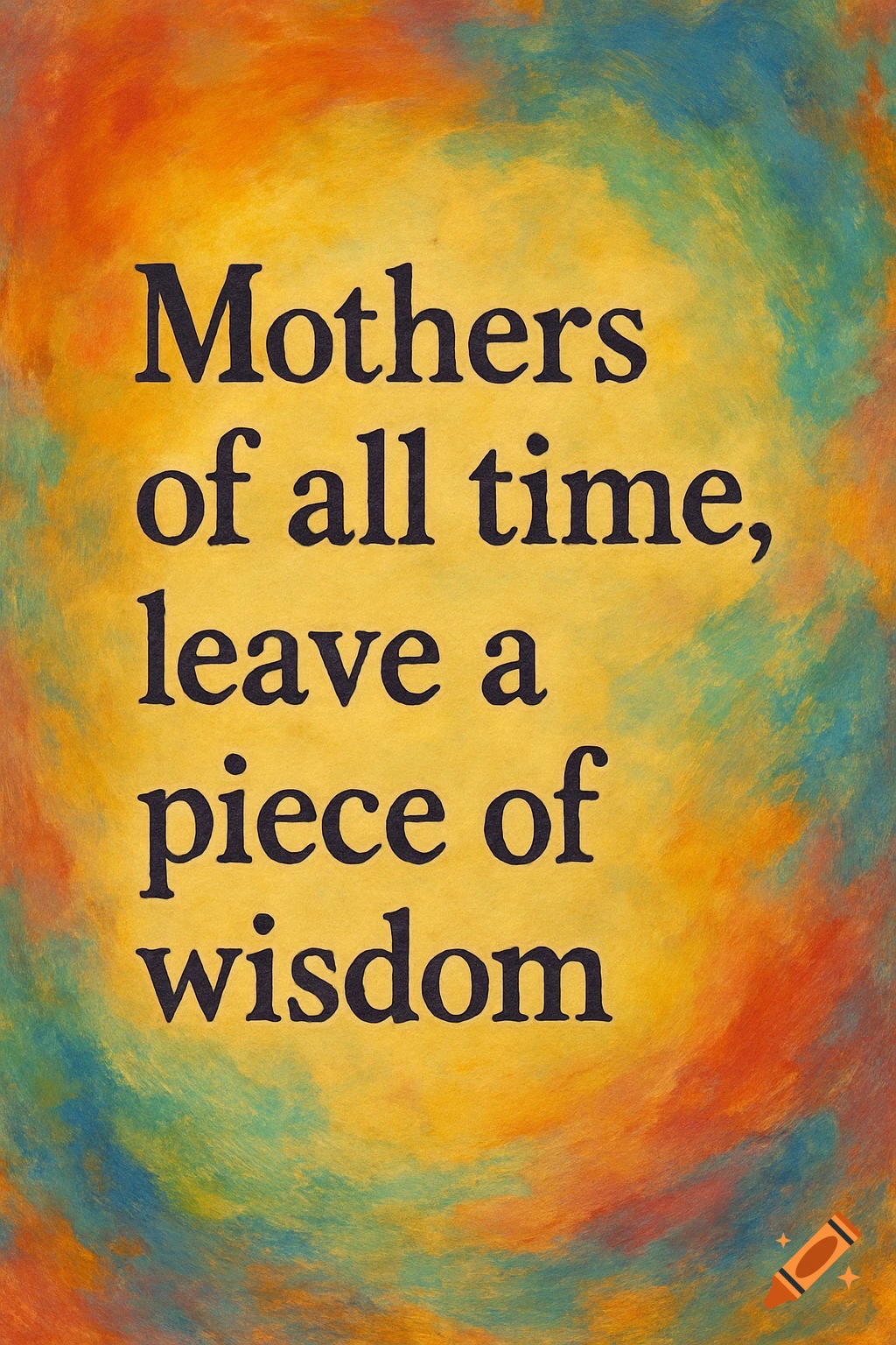 Dark text on a swirling, colourful painted background.