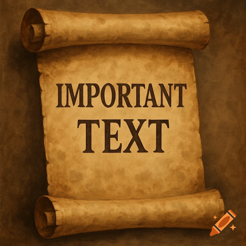 An old parchment scroll with 'IMPORTANT TEXT' written on it.