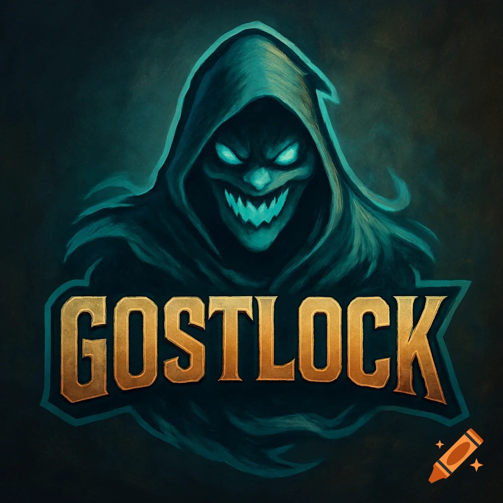 Logo of a spooky hooded figure with glowing eyes and sharp teeth, with the word GOSTLOCK below.