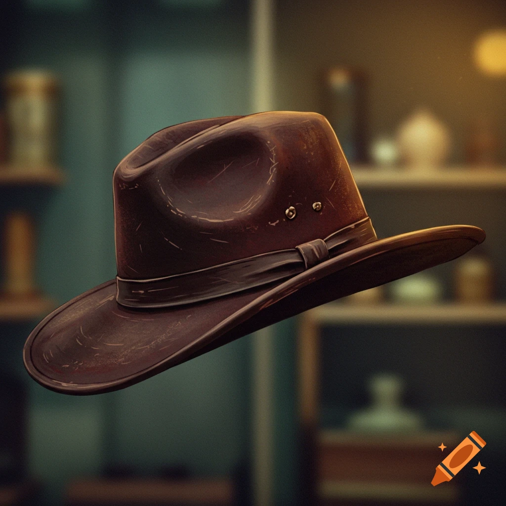 Close-up of a brown weathered hat against a blurry background.