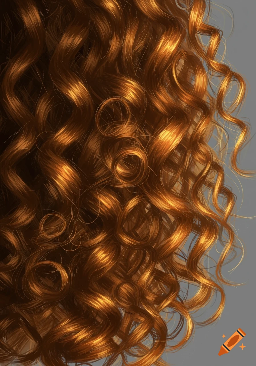 Close-up of reddish-brown curly hair with bright golden highlights