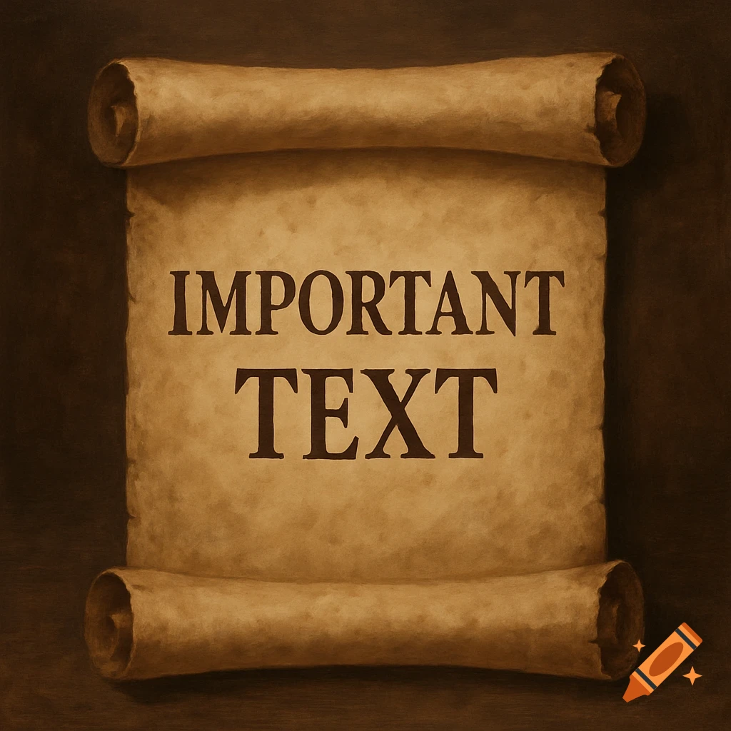 An old scroll with the words IMPORTANT TEXT written on it, in a painted style.