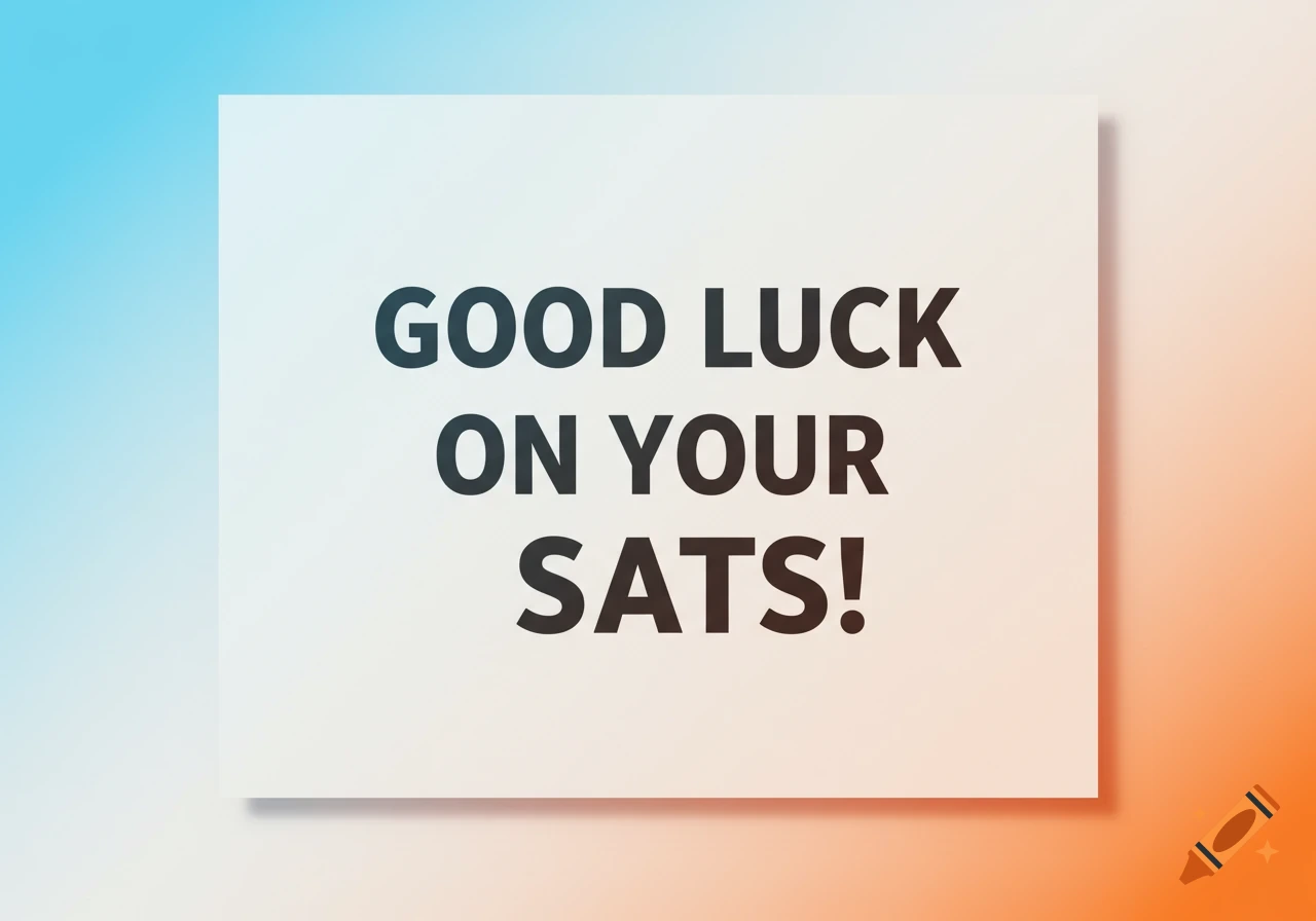 Text reading GOOD LUCK ON YOUR SATS! on a white background with a blue and orange gradient.