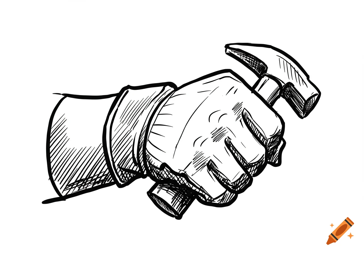 Sketch of a hand holding a hammer