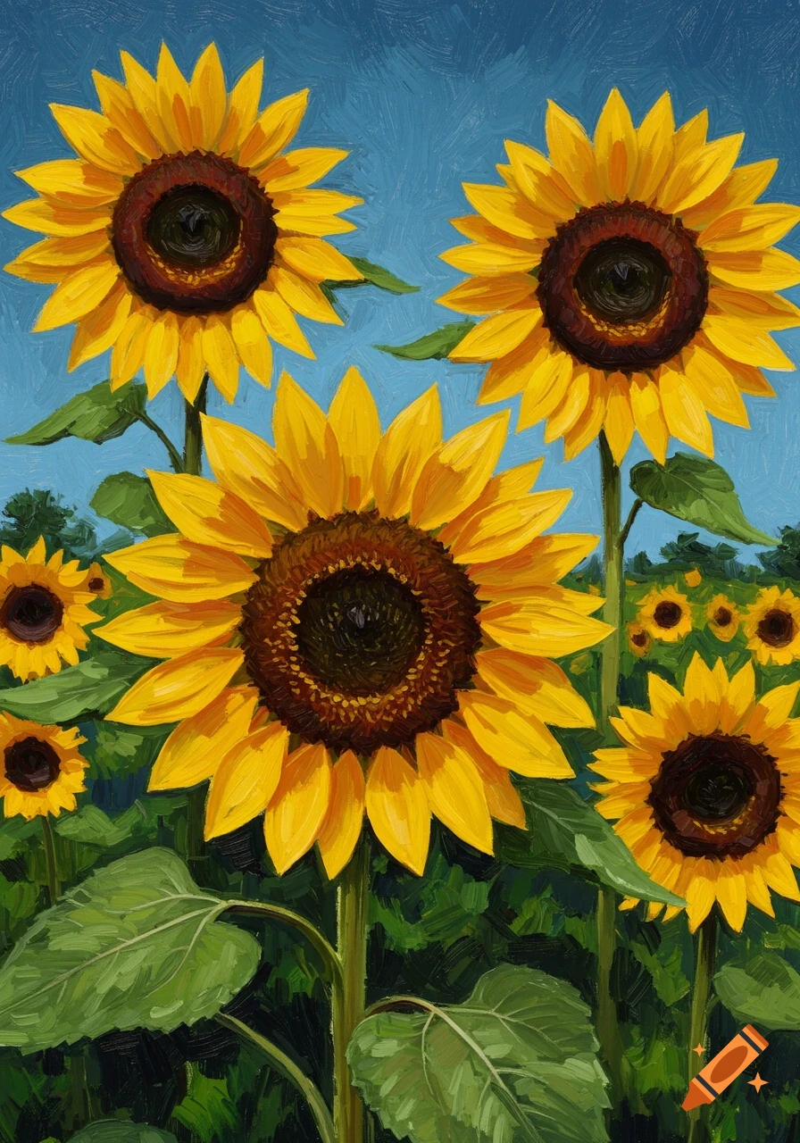 Oil painting of sunflowers