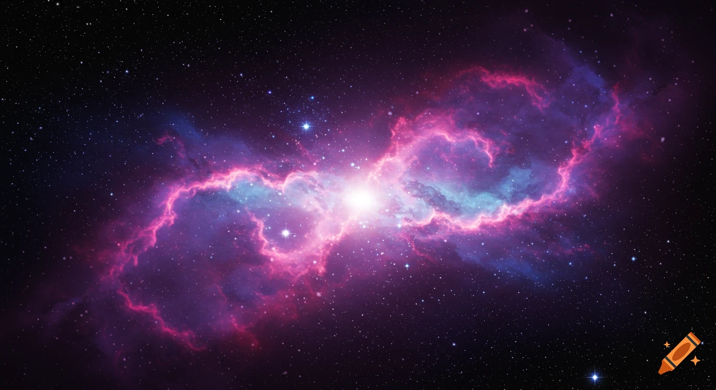Vibrant pink, purple, and blue nebula surrounded by stars in deep space.