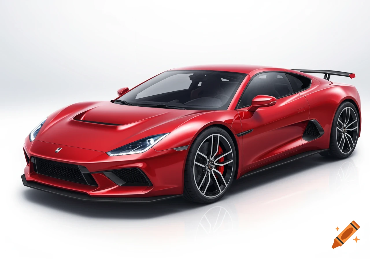 A bright red sports car on a white background.